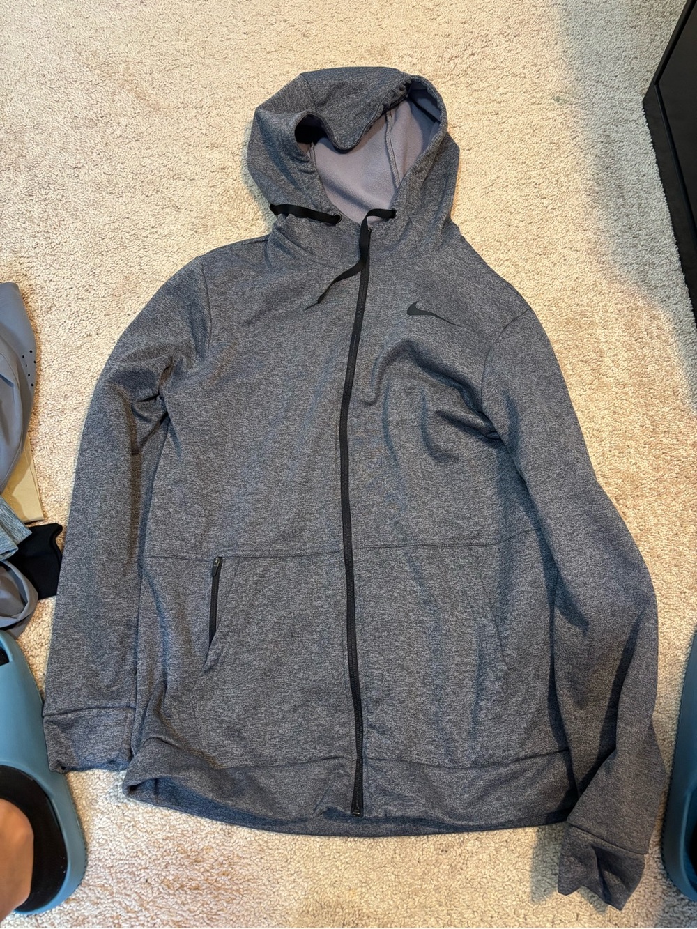 Nike Men's Heather Charcoal Hooded Full-Zip Performance Jacket